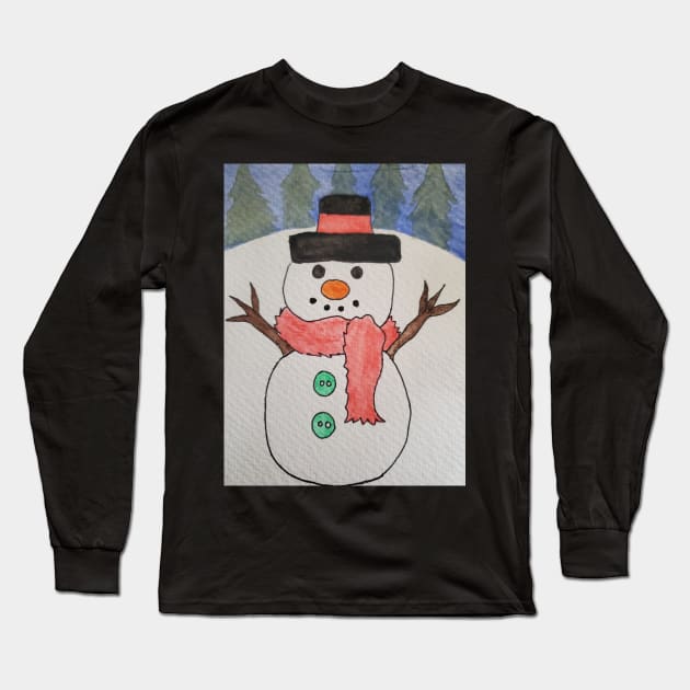 Snowman At Dusk Long Sleeve T-Shirt by etherealwonders